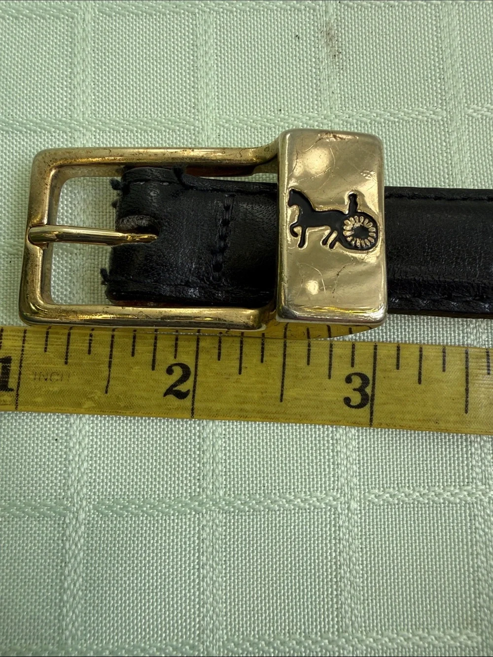 Vintage Carriage Court Black Leather Slim Belt with Gold Buckle
